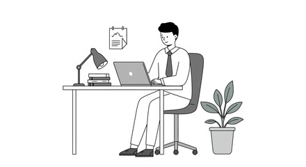 Businessman Working on Laptop at Office Desk.