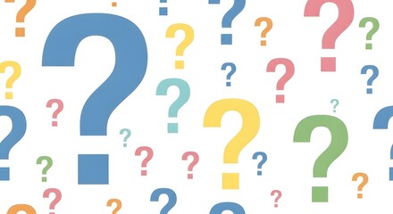 Colorful Question Marks Scattered on White Background
