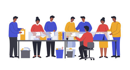 Team of People Working at Office Desk.