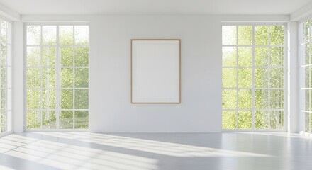 Fototapeta premium Minimalist Interior with Large Windows and a Blank Framed Artwork