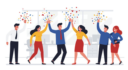 Cheerful Office Team Celebrating Success with Confetti.
