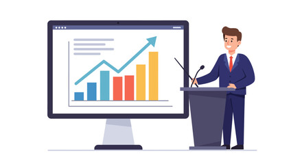 Businessman Presenting Financial Data on Computer Screen.