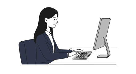 Businesswoman Working on Computer with Keyboard and Monitor.