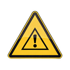 Yellow warning sign with exclamation mark isolated on transparent background
