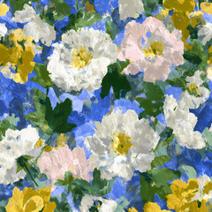 Soft retro blossom motif inspired by hand painted style with gentle brushstroke effect featuring pastel vintage flowers in light fresh tones resembling watercolor texture stock illustration
