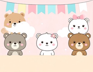 Naklejka premium Cute cartoon bears in pastel colors