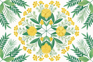 Yellow Mimosa Flower Branch Isolated on White Background – Acacia Dealbata Blossom Illustration