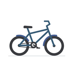 Fototapeta premium A simple flat vector illustration of a blue bicycle with black tires isolated on white background. Concept for ecological transport, healthy lifestyle and recreational activity