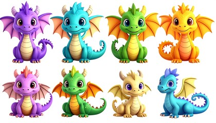 Cute cartoon dragons in various colors (1)