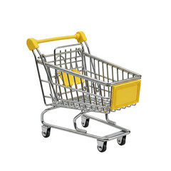 Miniature shopping cart with yellow accents isolated on transparent background
