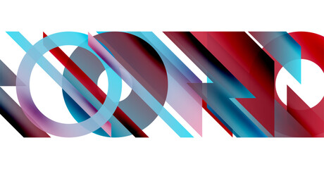 Obraz premium Abstract geometric shapes overlap, creating dynamic visual composition. Red, blue, gray tones dominate design. Minimalist style.