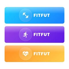 Dynamic fitness app interface with vibrant gradients, featuring gym, running, and heart rate icons, perfect for health and wellness branding and digital design projects.