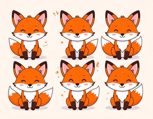 Obraz premium Cute cartoon foxes in various poses