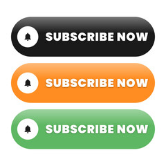 Eye-catching Subscribe Now Buttons in Black, Orange, and Green with Bell Icons, Ready to Boost Engagement and Conversions for Your Website or App