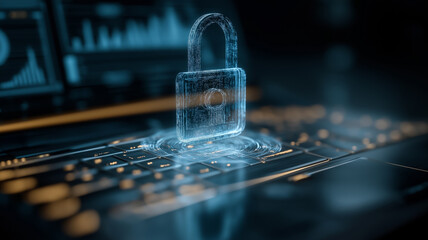 Digital Security Concept Holographic Padlock for Cyber Data Protection System
