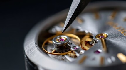 Macro shot of wristwatch crown being adjusted, detailed craftsmanship