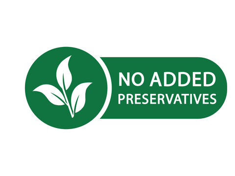 Green no added preservatives stamp icon with natural leaf symbol for food product labeling transparent background