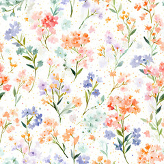Elegant seamless motif with tiny watercolor blossoms in pastel tones featuring soft hand painted petals scattered gently on light background creating airy romantic minimal decorative design stock illu