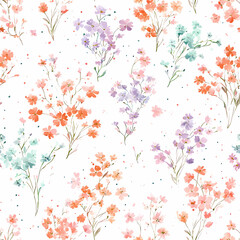 Elegant seamless motif with tiny watercolor blossoms in pastel tones featuring soft hand painted petals scattered gently on light background creating airy romantic minimal decorative design stock illu
