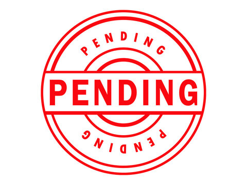 Red neon pending stamp icon symbolizing processed status and approval in a digital context transparent background