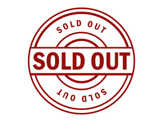 Retro circular red 'sold out' stamp icon with textured design for retail and e-commerce promotions transparent background