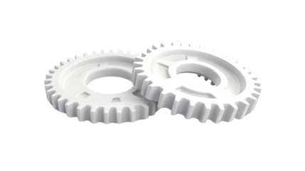 3d illustration of two white gear wheels on white background