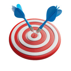 Two Blue Darts Hitting Center Of Red And White Target On Transparent Background, PNG