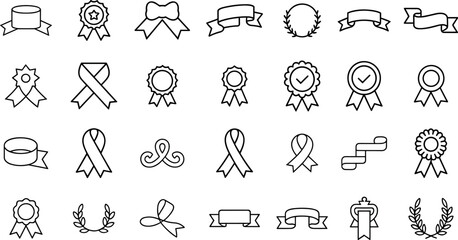 Ribbon line icon set ribbon, award, prize, signs, winner, achievement, guarantee, medal, success, best, quality, reward and more vector illustration