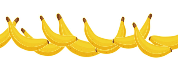 Vector seamless border with bananas across the center on white, blank spaces above and below for text. Perfect for summer posters, banners, menus and packaging