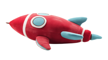 plush rocket ship on white background