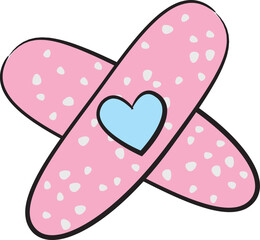Cute Pink Bandage with Blue Heart Cartoon