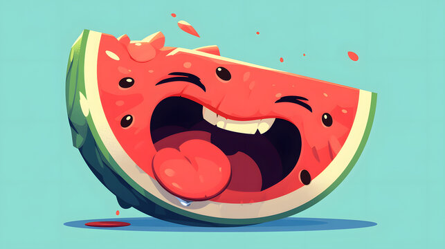 laughing watermelon monster sticker flat vector
