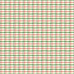 Hand-drawn Christmas plaid seamless pattern in red, green, and yellow