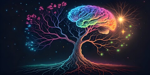 Fototapeta premium A vibrant brain tree symbolizes growth, intelligence, and the power of the mind