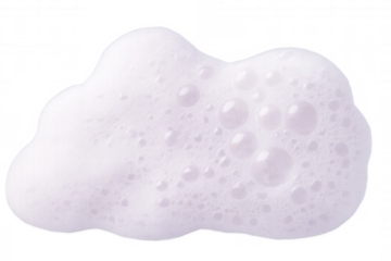Sudsy white foam creating cloud-like shape with distinct bubbles, representing cleanliness against transparent backdrop