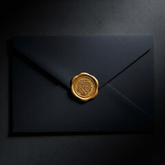 Dark envelope mockup with luxury gold seal