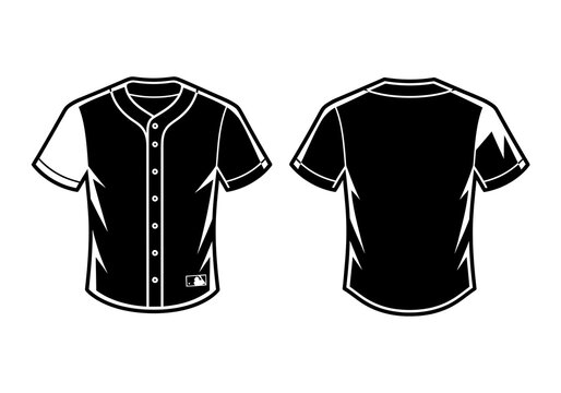 Baseball Jersey Silhouettes: Front and back views of a classic baseball jersey, perfect for sports apparel and design projects, showcasing the clean lines and iconic details of the uniform.