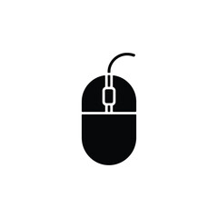Obraz premium Black Computer Mouse with Cord Icon on Transparent Background, Flat Design Style