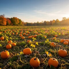 Golden Hour at the Pumpkin Patch - Autumn Harvest Scene.