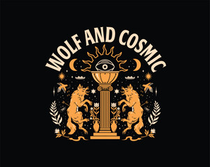 wolf and cosmic geometrc illustration