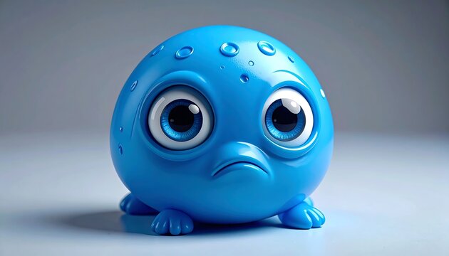 Sad Blue Blob Cartoon Character.