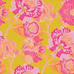 Fototapeta premium Yellow Pink Fantasy Grid Floral
