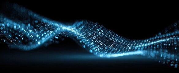 Abstract digital wave of glowing light blue particles