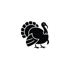Single Turkey Silhouette Isolated On White Background, Poultry, Thanksgiving Day