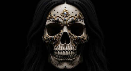 Intricate day of the dead skull art with detailed sugar skull decorations and dark hues