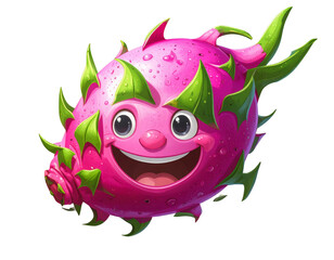 3D Cartoon-Style Dragon Fruit Character, Isolated on Transparent Background