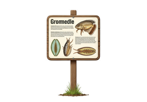 Detailed educational sign about gammaridae amphipods with illustrations and text transparent background