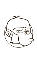 Vector illustration of a grumpy gorilla face inside a circle, cartoon outline design, perfect for stickers, logos, and apparel prints