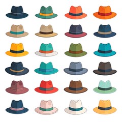 Flat design hats in various colors