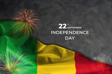 Mali independence day greetings card with flag and fireworks